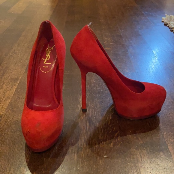 YSL red suede tribute heels - Picture 3 of 9